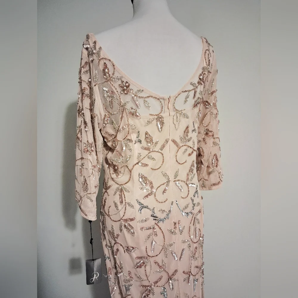 Blush Pink Beaded Illusion Evening Gown Size 14W - Picture 4 of 16